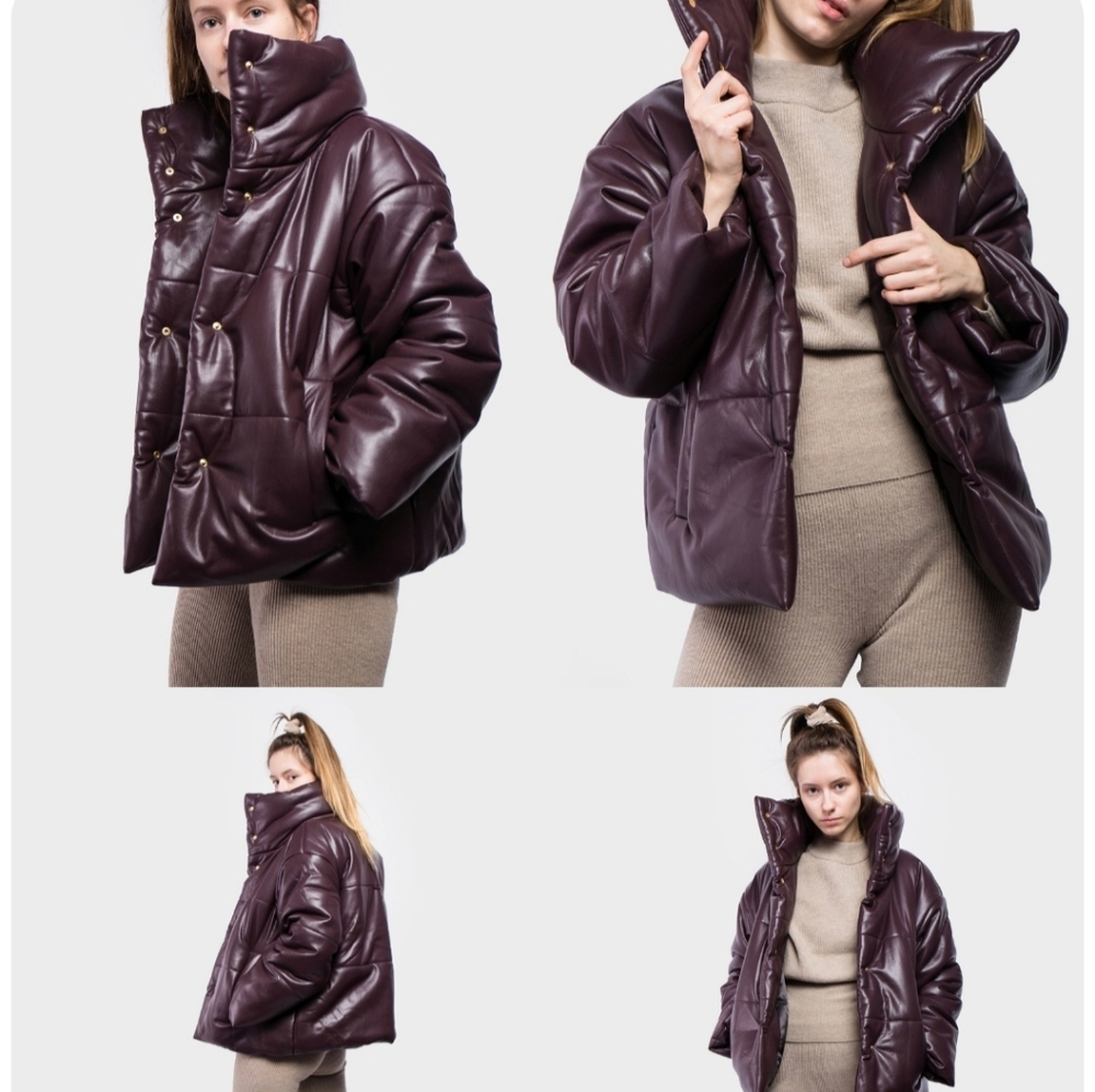 Nanushka Hide Vegan Leather Puffer Jacket, XS, Aubergine/brown